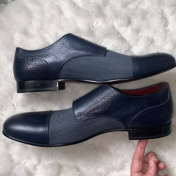 Bruno Magli Monk Strap Leather Denim Men Shoes - Picture 2 of 7